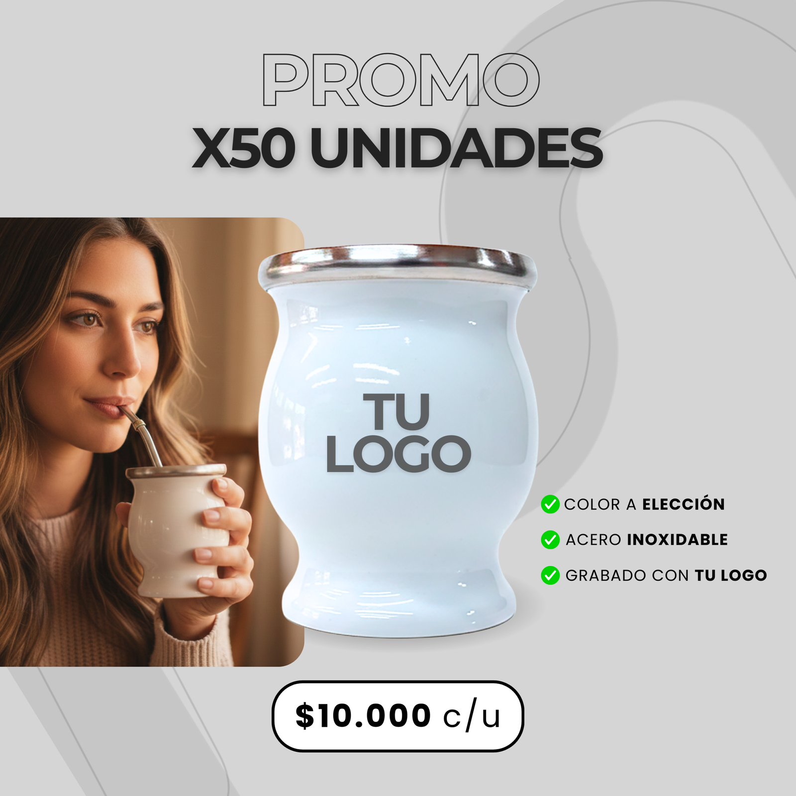 Mates térmicos Clásico de acero inoxidable con grabado láser personalizado — desde 50 unidades (color a elección)