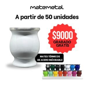 Mates termicos de acero inoxidable "personalizados" grabado en laser 50 o más unidades (color a elección)
