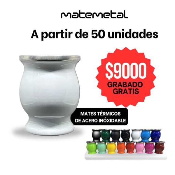 Mates termicos de acero inoxidable "personalizados" grabado en laser 50 o más unidades (color a elección)
